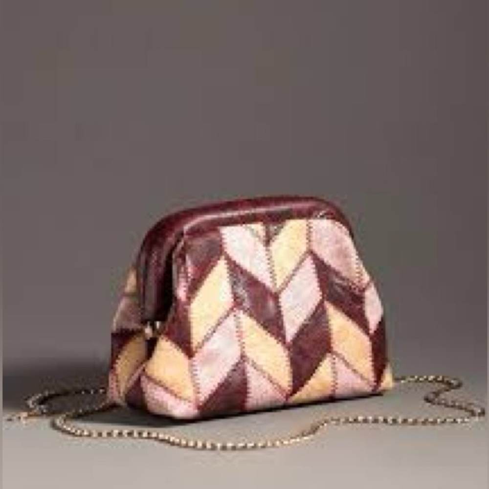 New! ANTHROPOLOGIE Patchwork Herringbone Clutch B… - image 5